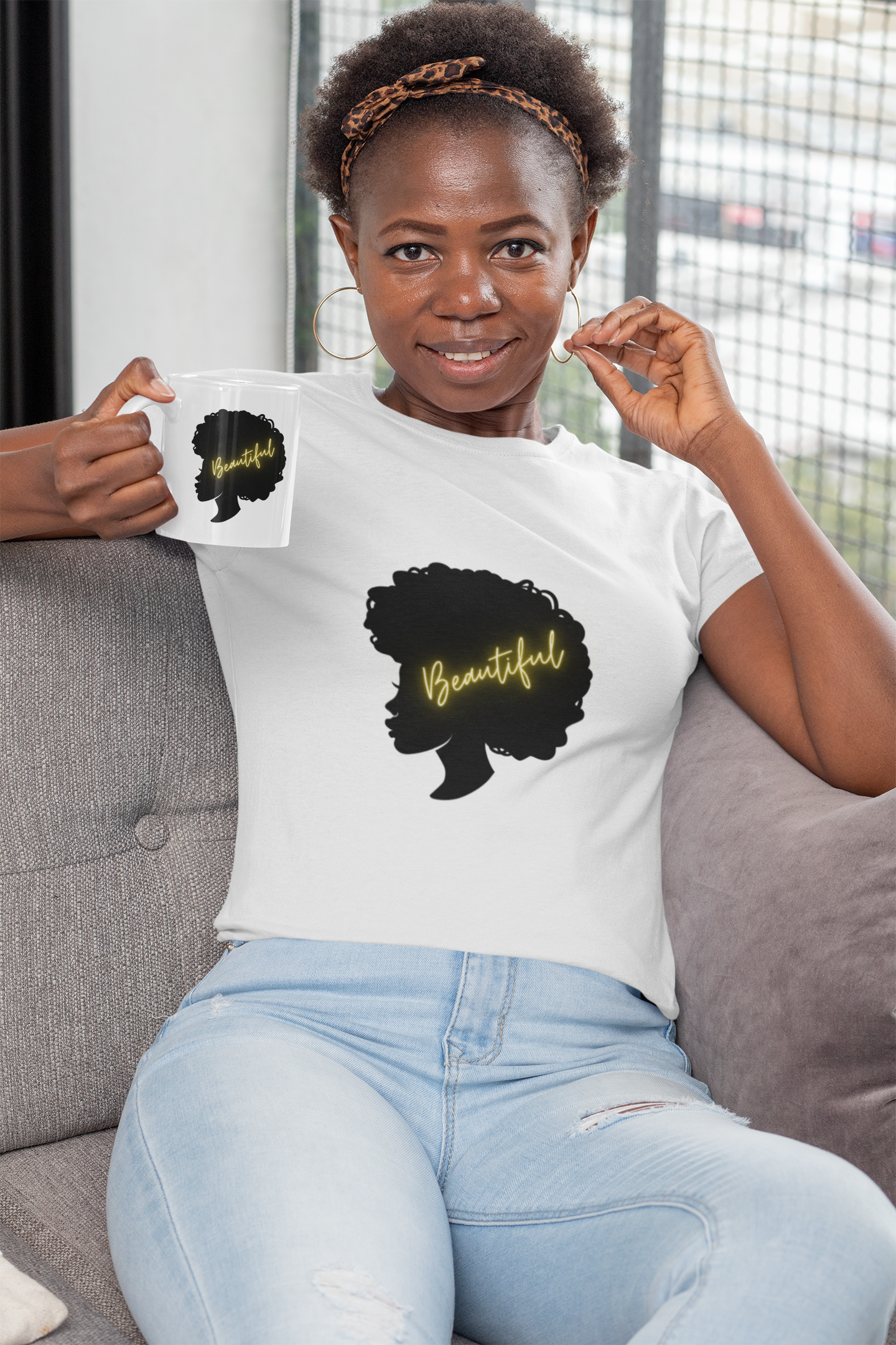 Beautiful Afro Girl T-Shirt and Mug Set