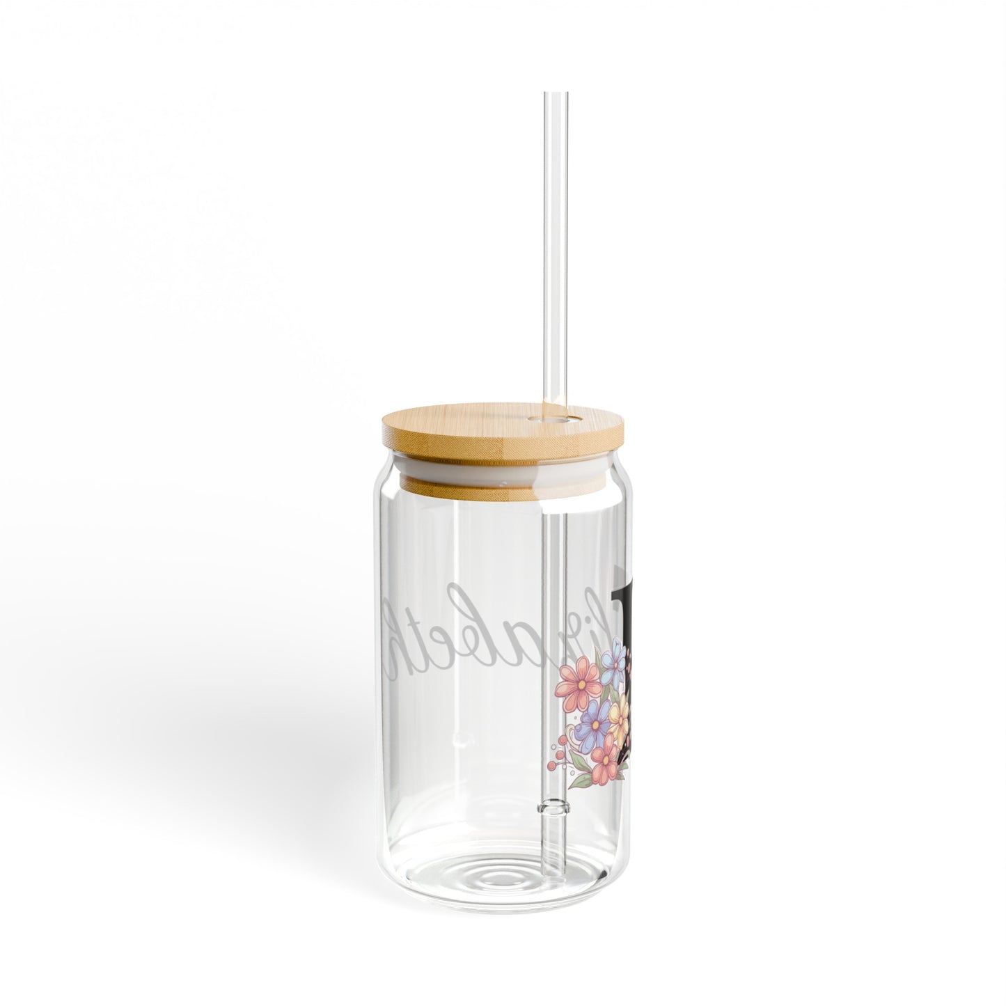 Custom Monogram Floral Glass Tumbler #1 - 16 oz