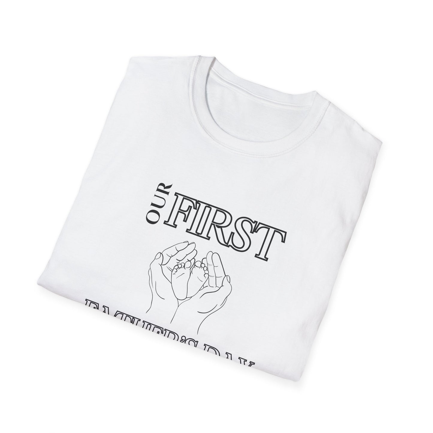 Custom First Father's Day Holding Baby Feet T-Shirt - (White and Grey)