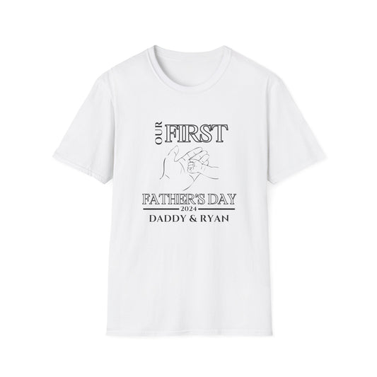 Custom First Father's Day Hand T-Shirt - (White and Grey)