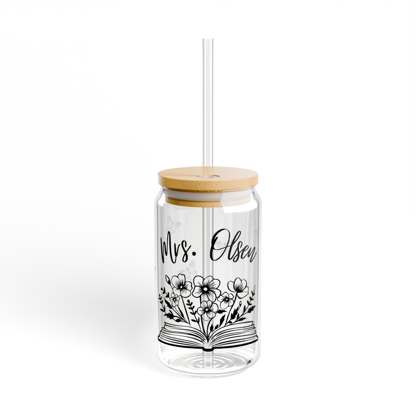 Custom Teacher Flower Book Glass Tumbler - 16 oz