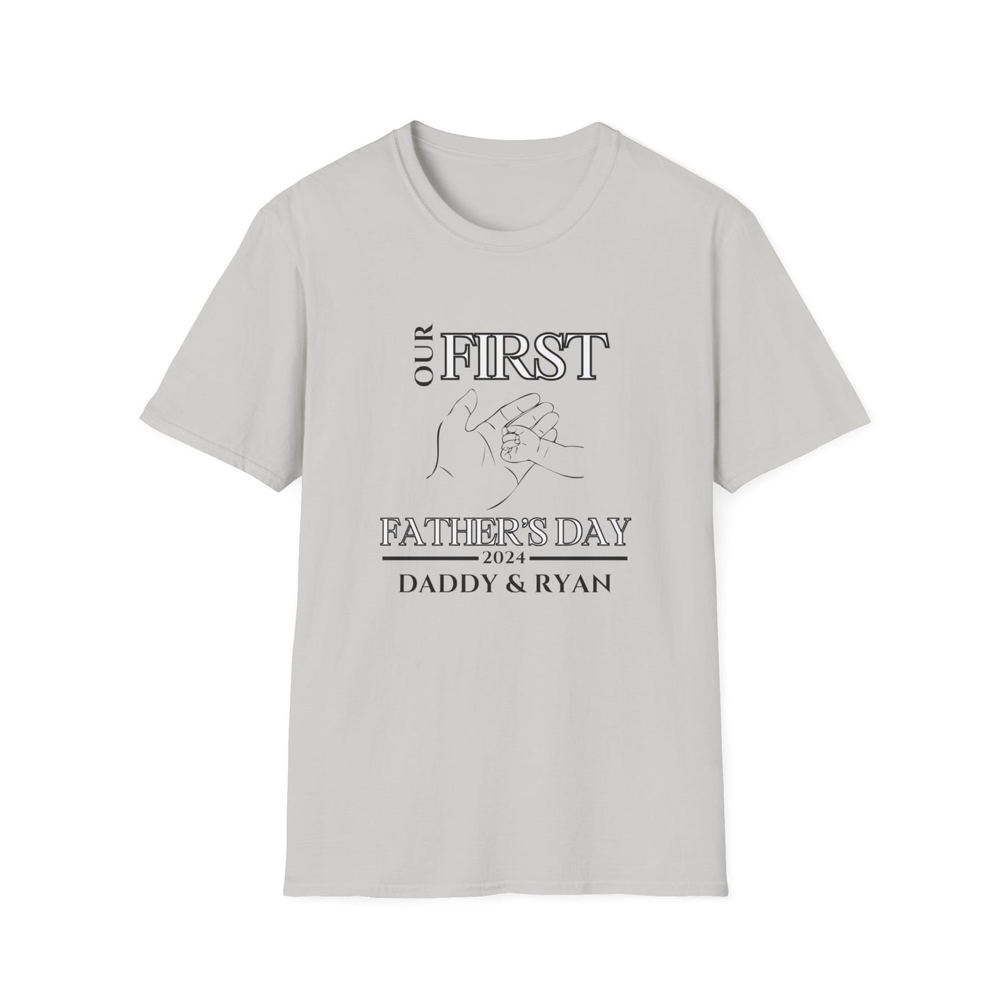 Custom First Father's Day Hand T-Shirt - (White and Grey)