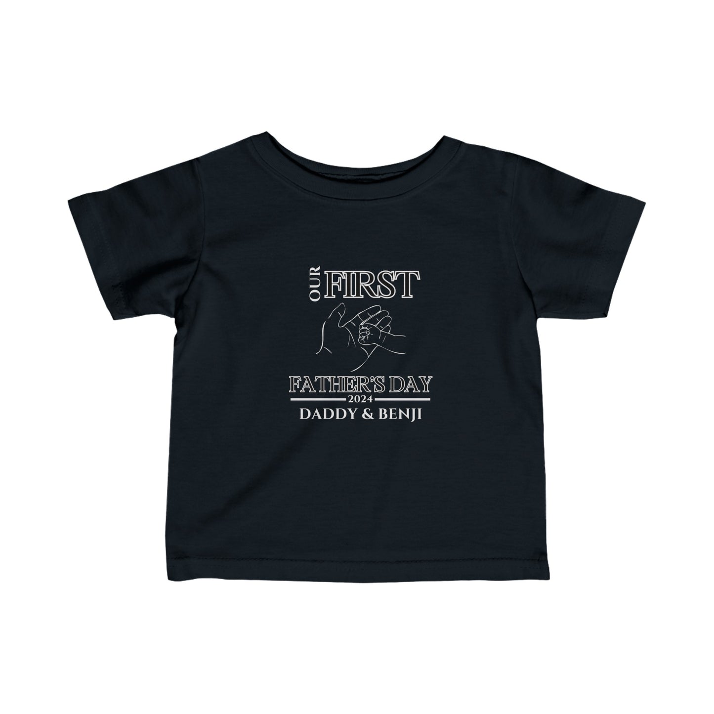 Custom Baby First Father's Day Hand T-Shirt - (Black)