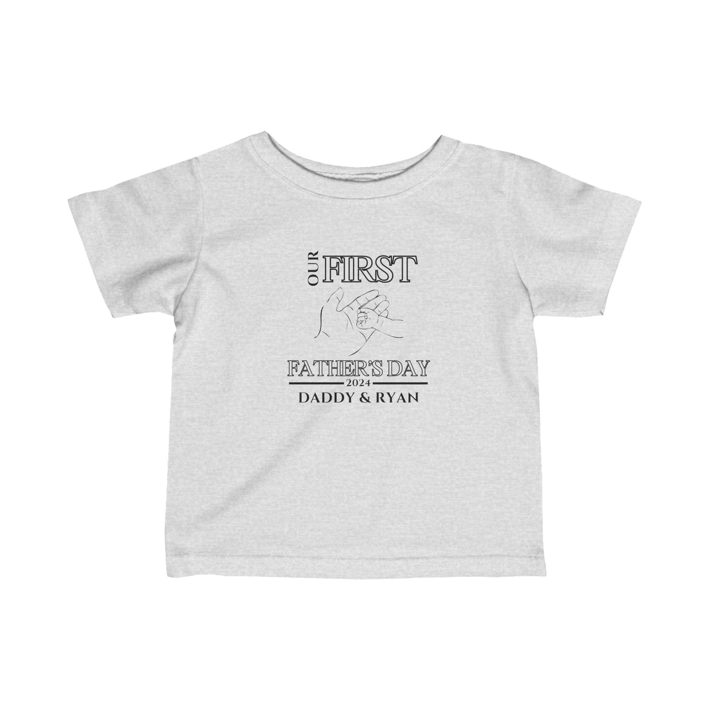 Custom Baby First Father's Day Hand T-Shirt - (White and Grey)