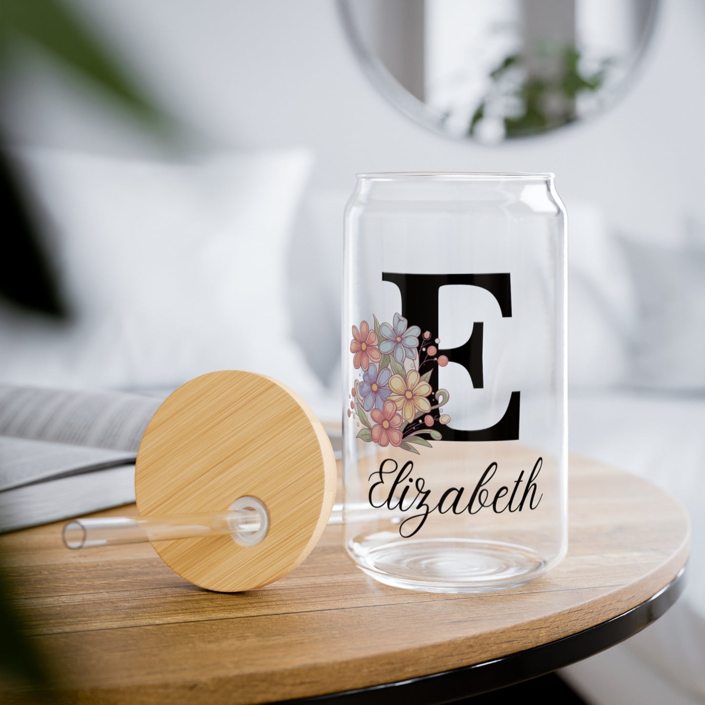 Custom Monogram Floral Glass Tumbler #2 - 16 oz