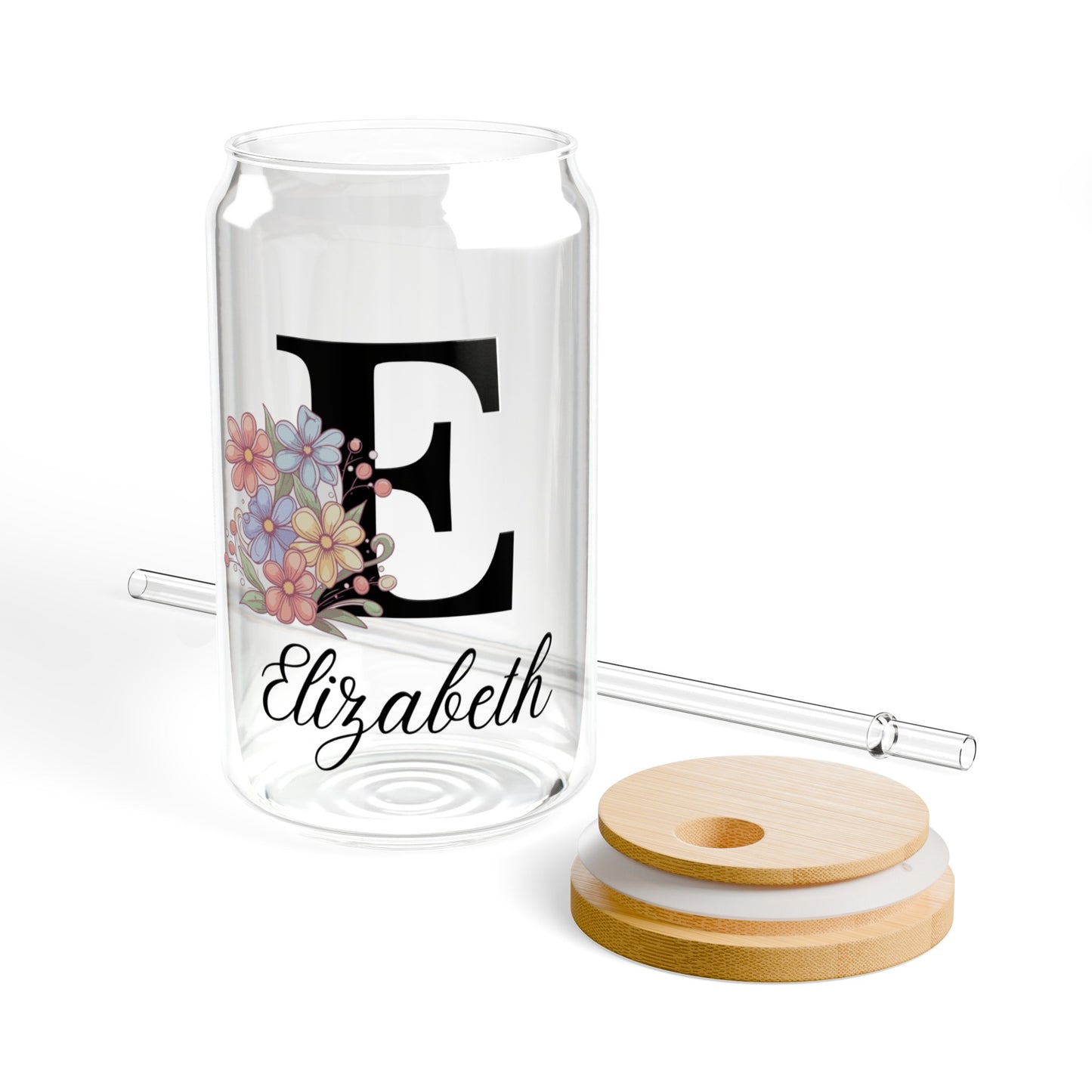 Custom Monogram Floral Glass Tumbler #2 - 16 oz