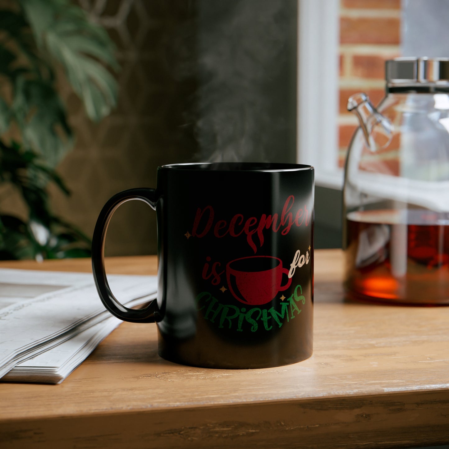 December Is For Christmas Black Mug 11oz