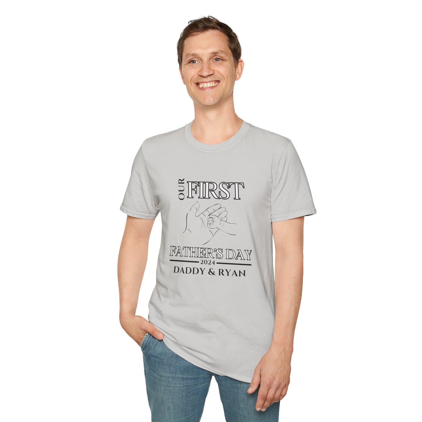 Custom First Father's Day Hand T-Shirt - (White and Grey)