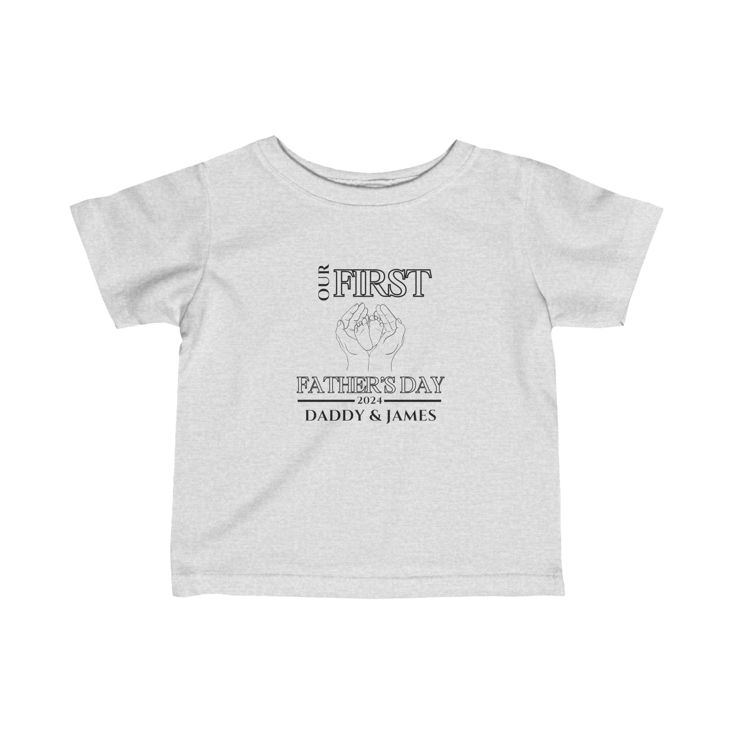 Custom Baby First Father's Day Holding Feet T-Shirt - (White)