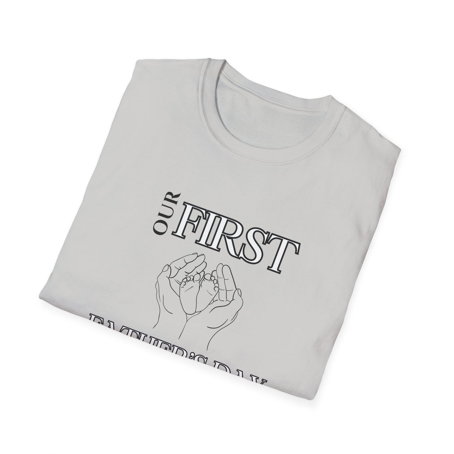 Custom First Father's Day Holding Baby Feet T-Shirt - (White and Grey)