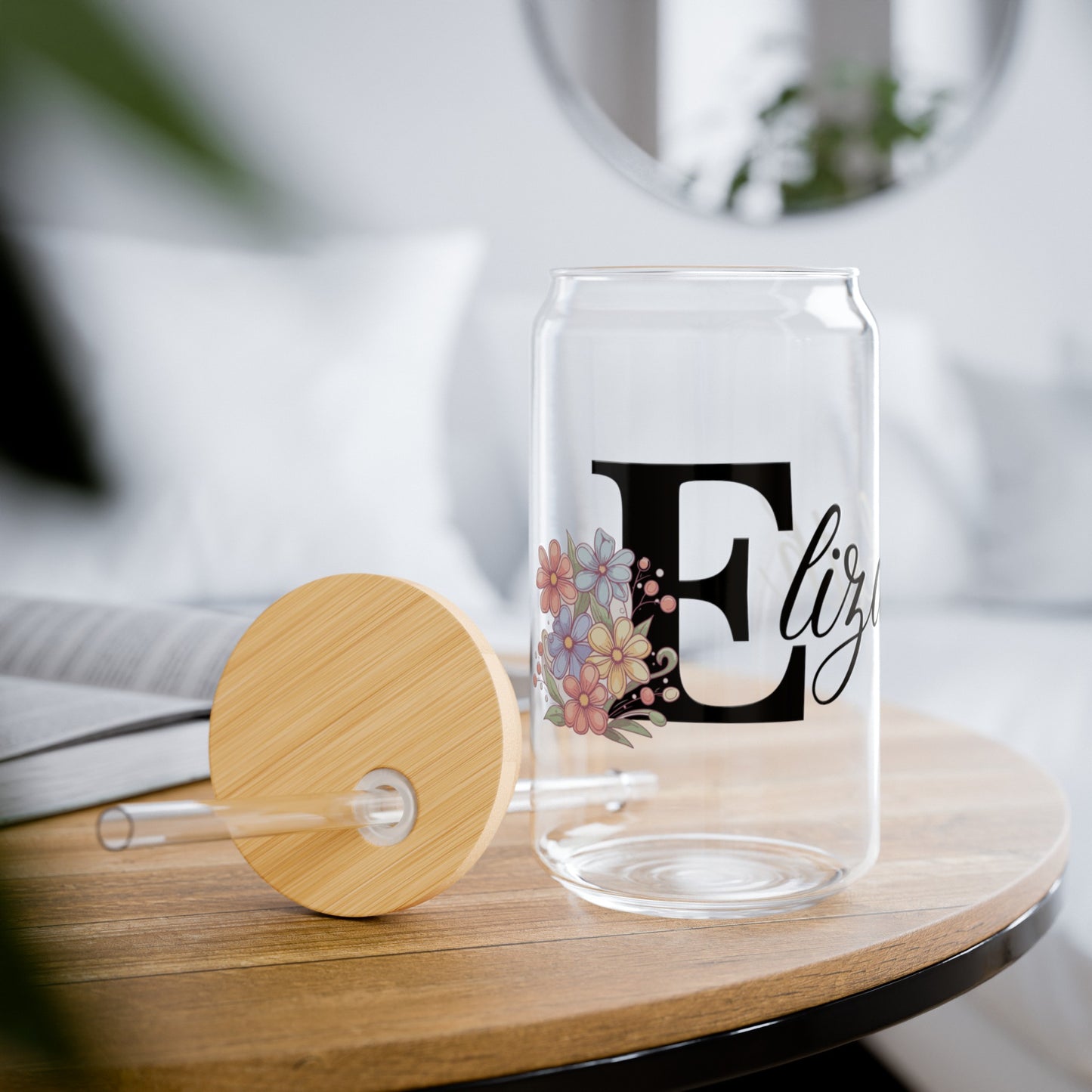 Custom Monogram Floral Glass Tumbler #1 - 16 oz