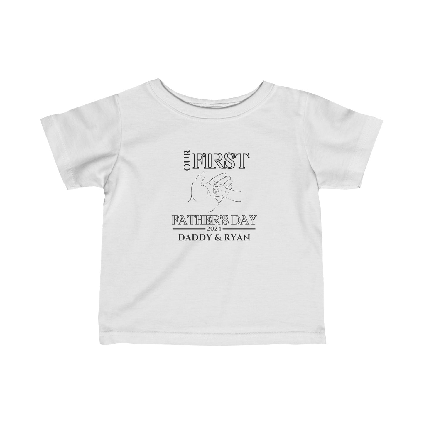 Custom Baby First Father's Day Hand T-Shirt - (White and Grey)