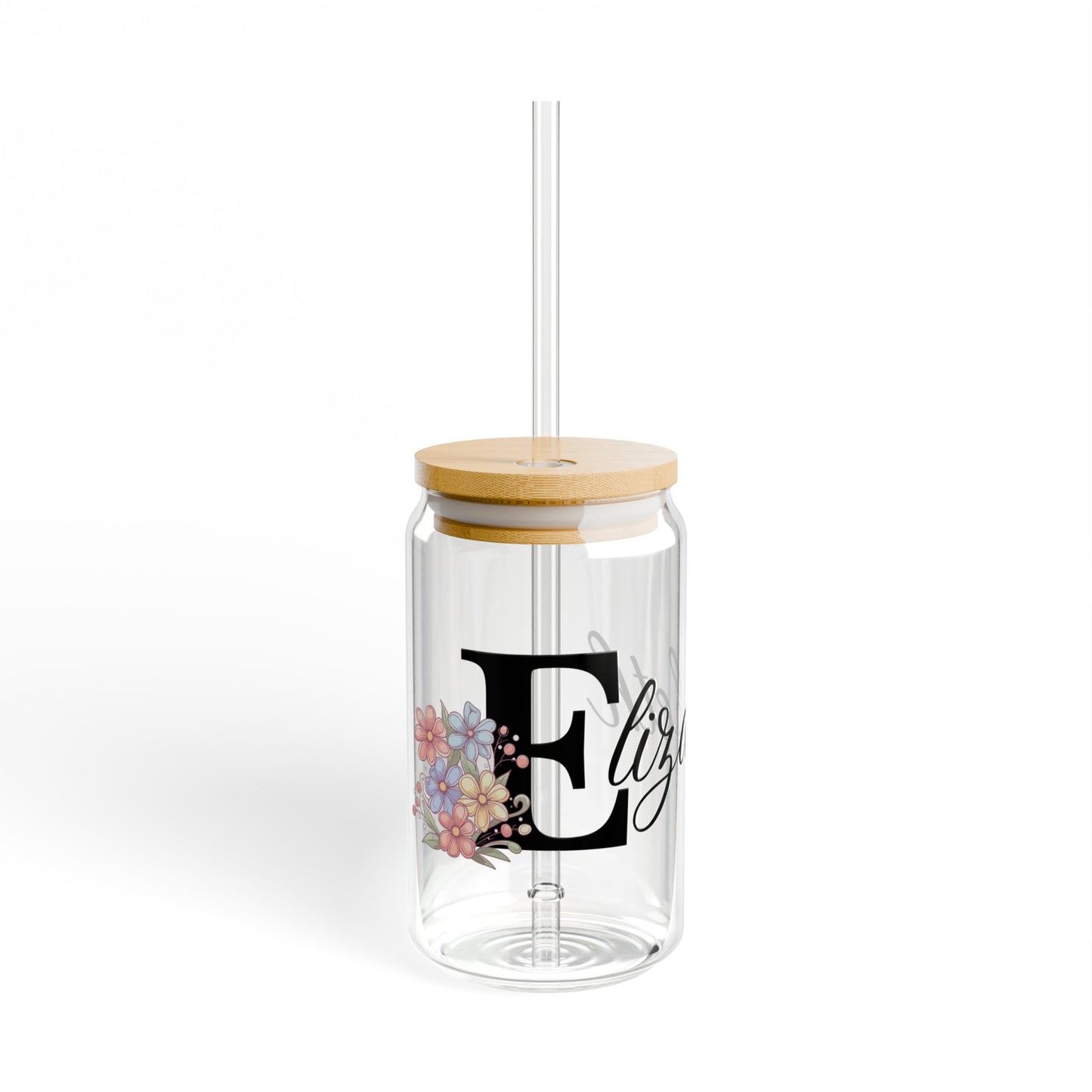 Custom Monogram Floral Glass Tumbler #1 - 16 oz