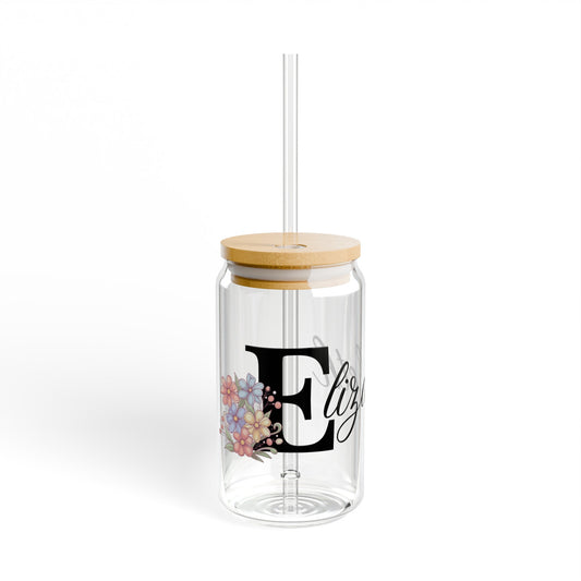 Custom Monogram Floral Glass Tumbler #1 - 16 oz