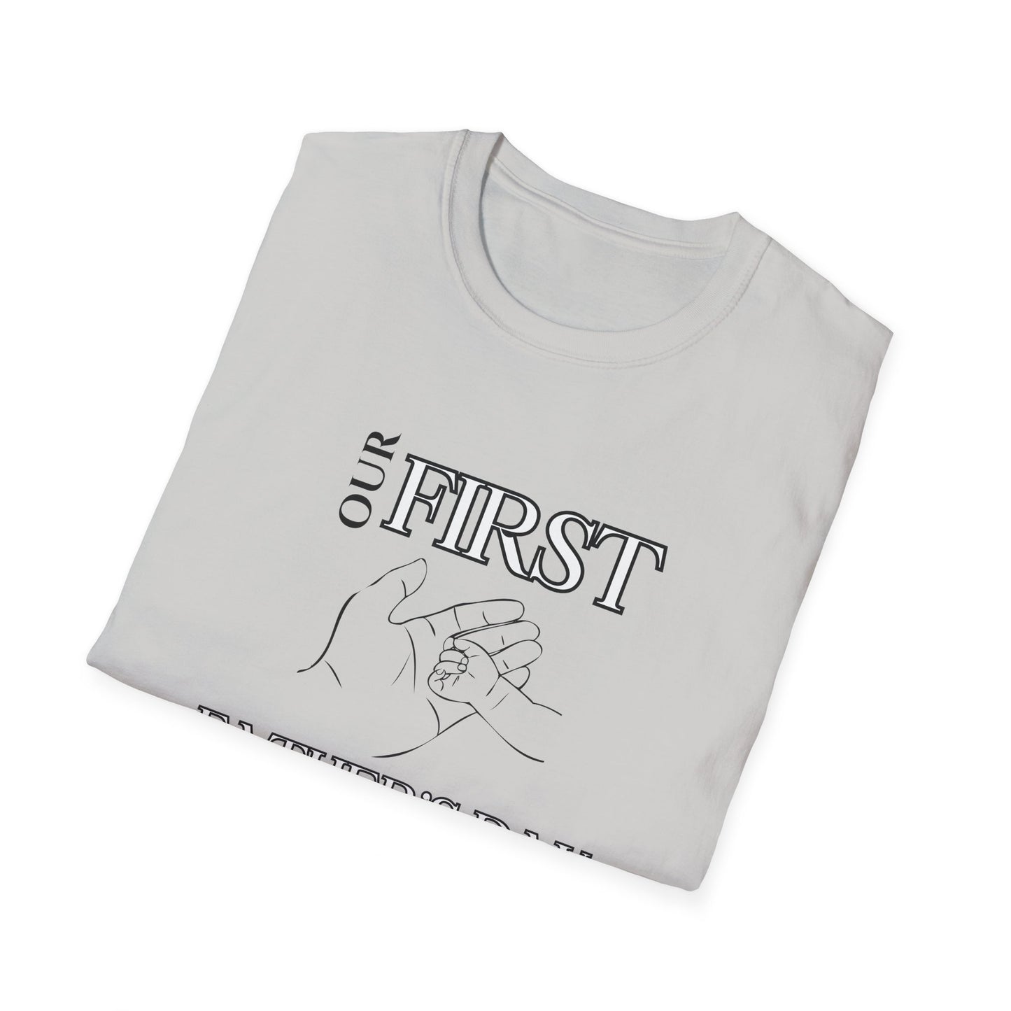 Custom First Father's Day Hand T-Shirt - (White and Grey)