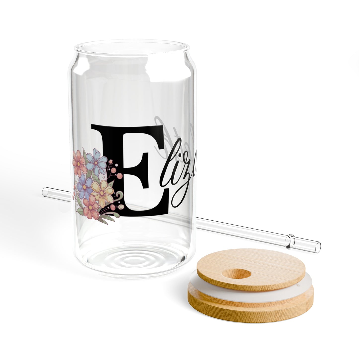 Custom Monogram Floral Glass Tumbler #1 - 16 oz