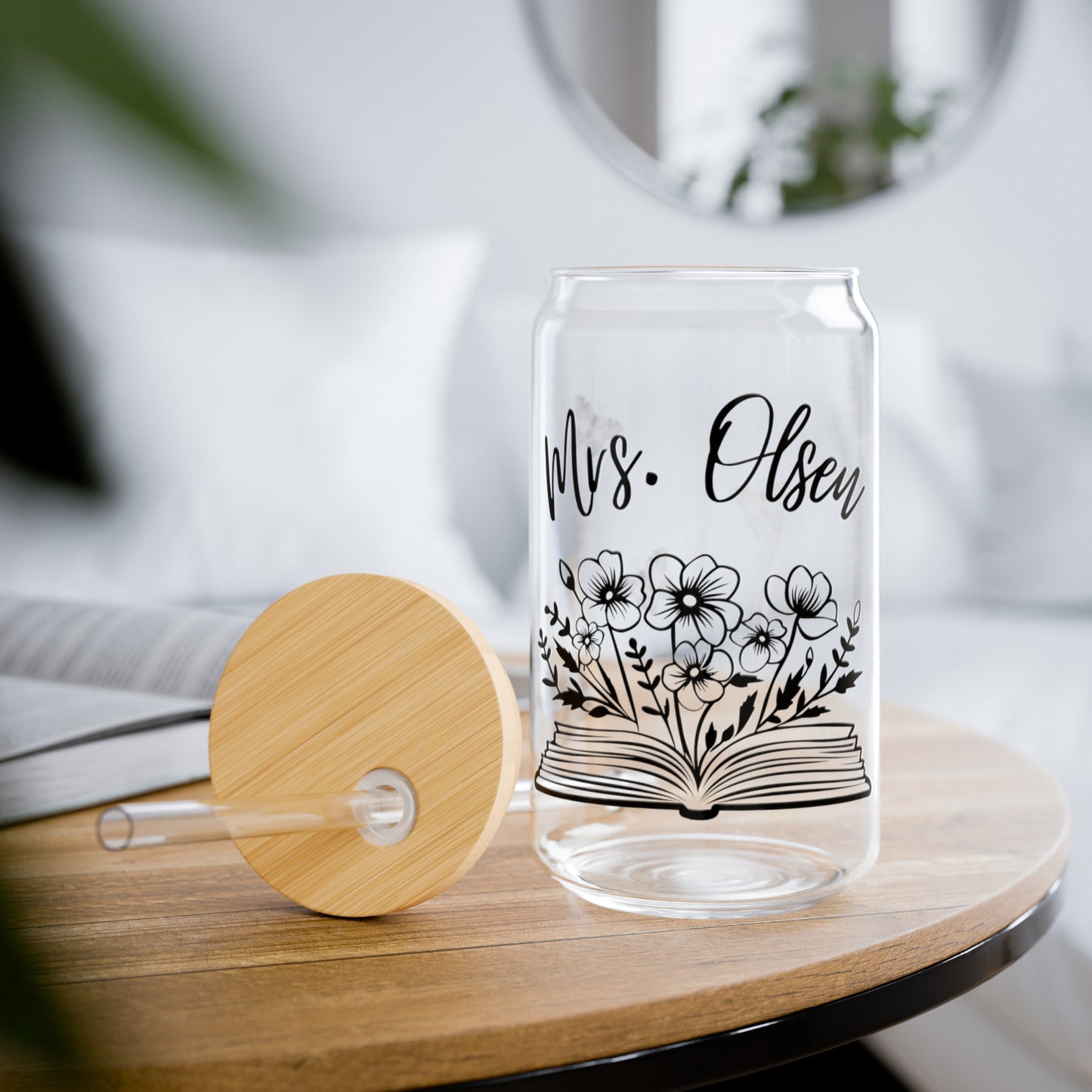 Custom Teacher Flower Book Glass Tumbler - 16 oz