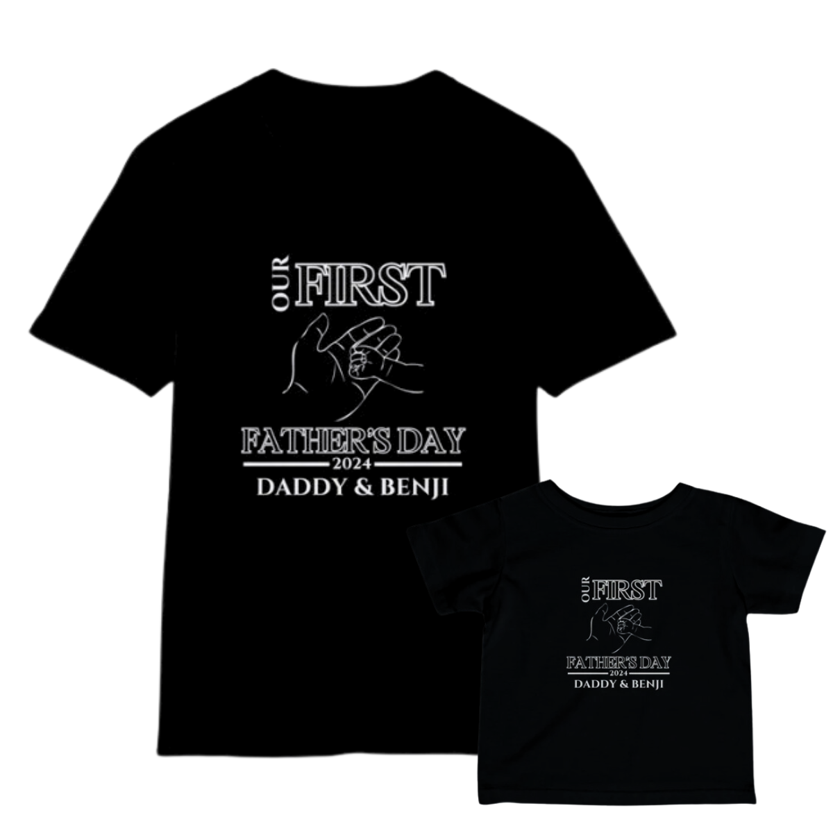 Custom First Father's Day Hand T-Shirt - (Black) Bundle Set