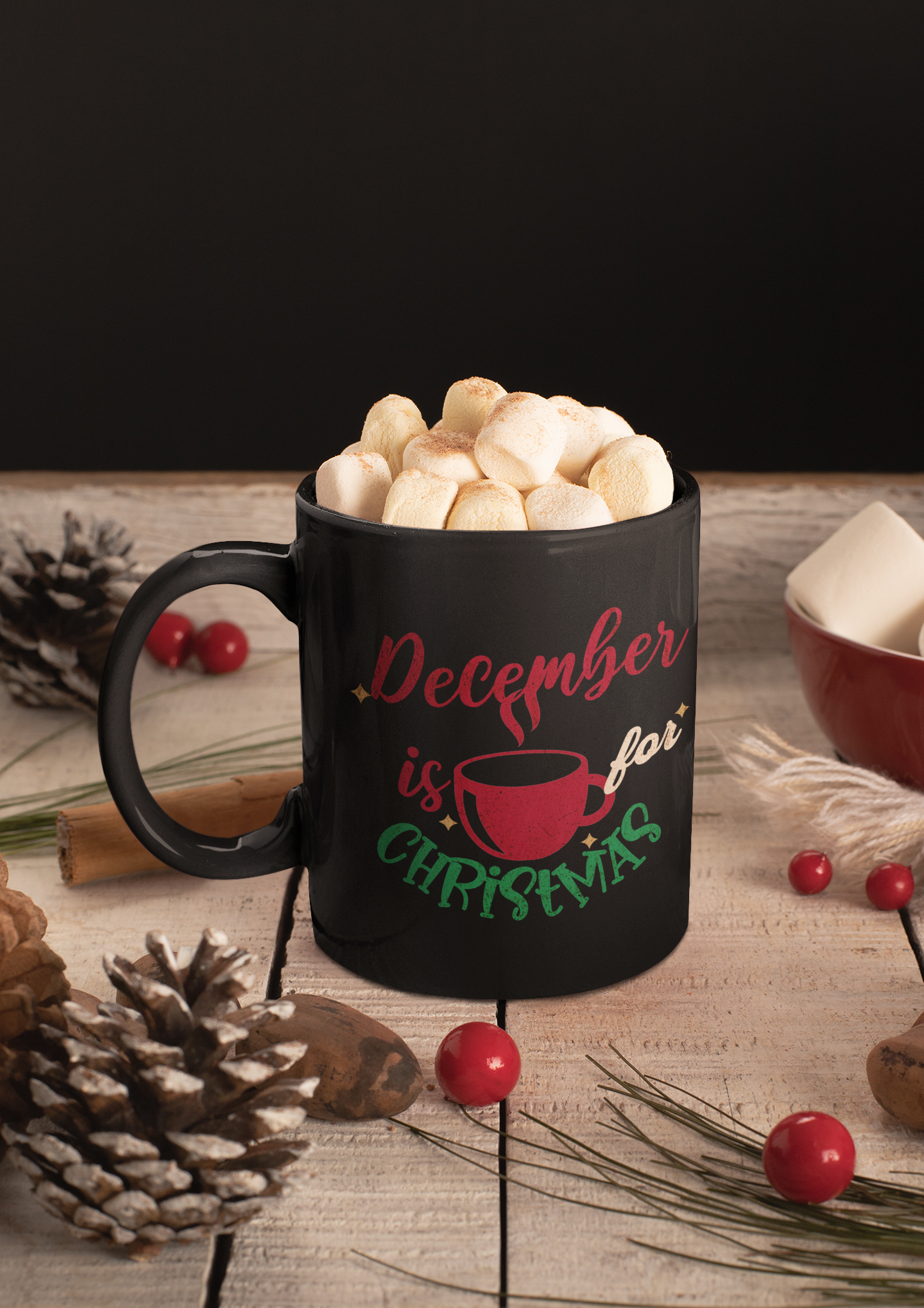 December Is For Christmas Black Mug 11oz