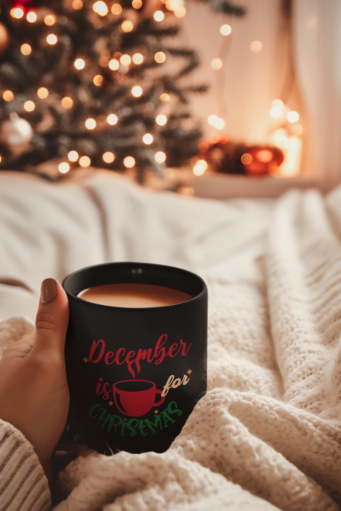 December Is For Christmas Black Mug 11oz