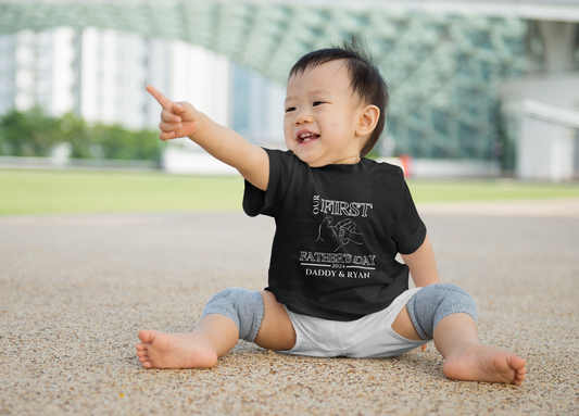 Custom Baby First Father's Day Hand T-Shirt - (Black)